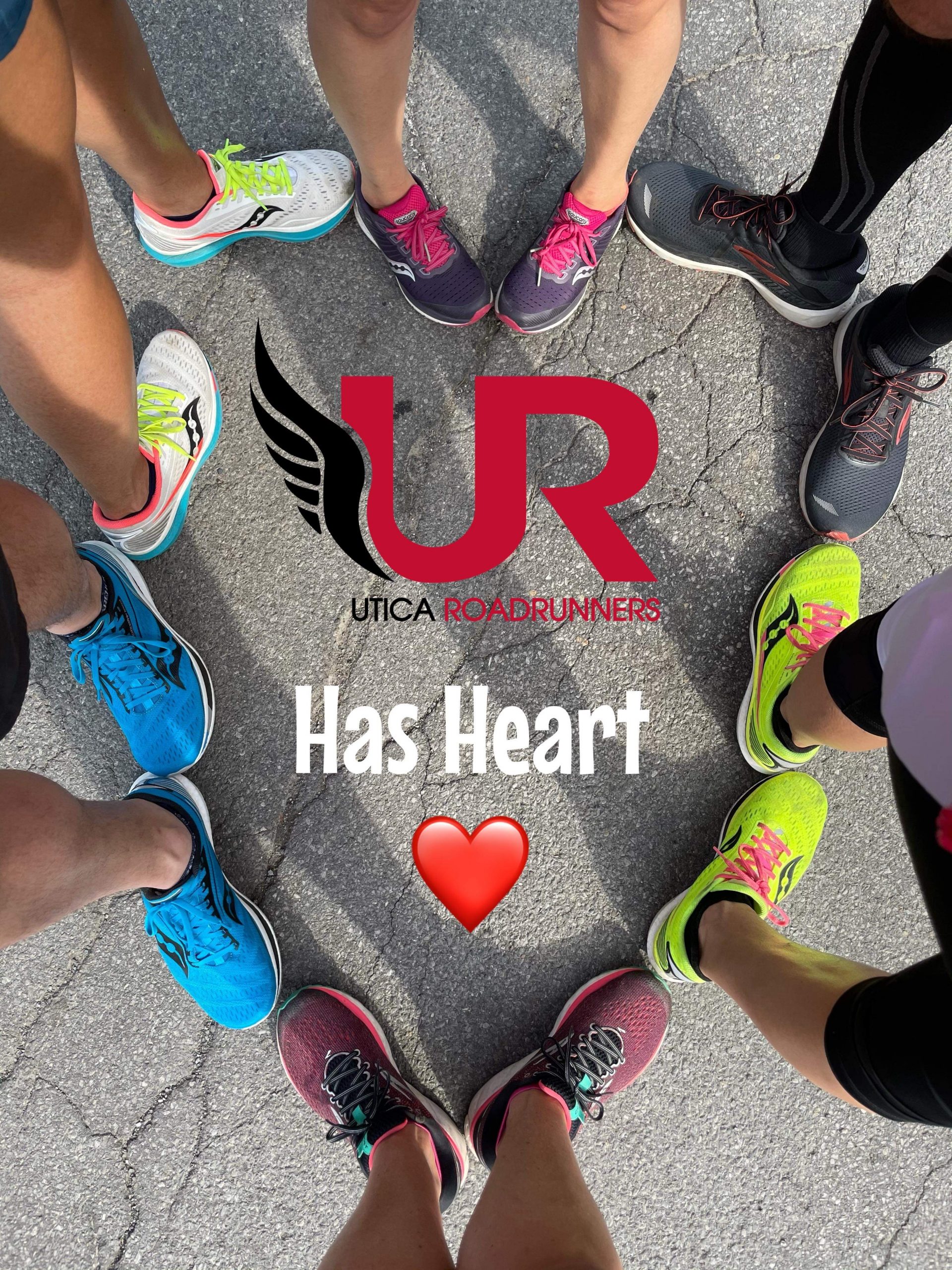 Running shoes lined up in a heart shape